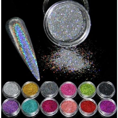 1 Box Silver Gradient Shiny Nail Glitter Powder Laser Sparkly Nail Art Chrome Pigment Dust Gold DIY Nail Art Decorations 0.1mm