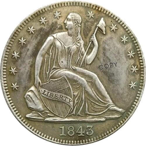 1843 United States Half Dollar Cupronickel Plated Silver Copy Coin