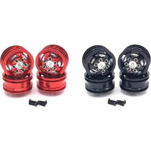 2 Set Metal Wheel Rim Hub for WPL C14 C24 C34 B14 B24 Q61 Q62 4X4 4WD 1/16 RC Truck Car Parts, Red & Black