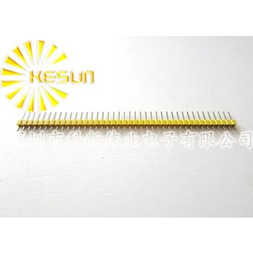 200pcs/lot 2.54mm Yellow 40pin Single Row Male 1X40 Copper Pin Header Strip Good quality
