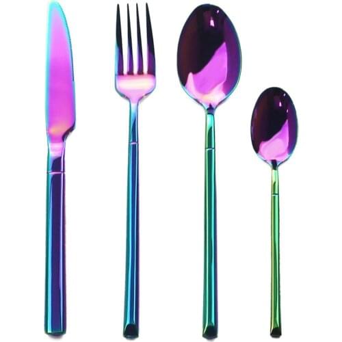 4 Pcs Luxury Rainbow Tableware Set Knife Spoon Fork Cutlery Set 18/10 Stainless Steel Dinnerware Set Kitchen Food Silverware