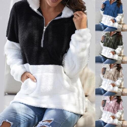 40%HOTAutumn Coat Patchwork Contrast Color Loose Thermal Autumn Hooded Coat for Winter