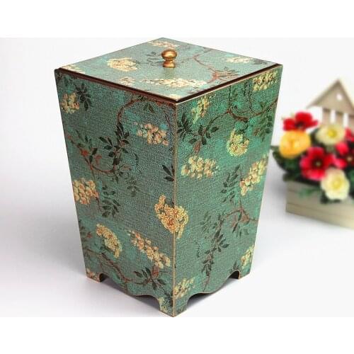 American European style antique wooden trash cans living rooms bedroom creative wastepaper basket Retro sumptuous can Waste Bins