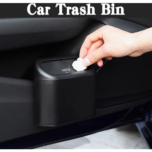 Car Trash Bin Hanging Vehicle Garbage Dust Case Storage Box Black Abs Square Pressing Type Trash Can Auto Interior Accessories