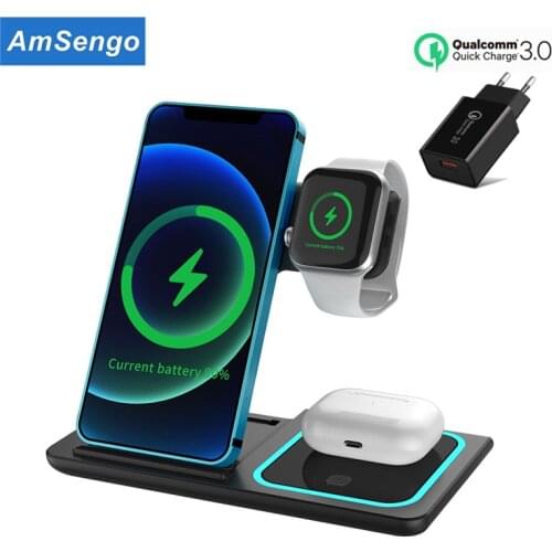 Amsengo 15W Qi Wireless Charger For iPhone 12 11 Pro Xs Max Mini X Xr 8 Induction Fast Wireless Charging Pad For Samsung s8 s9
