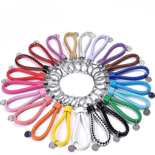21 Colors Handbag Keychains Braided Leather Rope Handmade Woven Key Chains Leather Key Chain Ring Holder for Car Keyrings S307