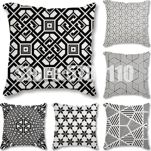Black Geometry Print Cushions Pillowcase Polyester Cushion Cover Throw Pillow Sofa Home Decoration Pillowcover cushion