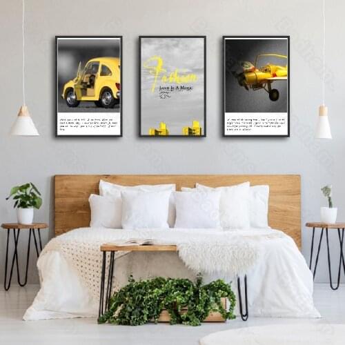 Living Room Decoration Painting Nordic Car Architecture Landscape Painting Restaurant Simple English Letter Triptych Painting