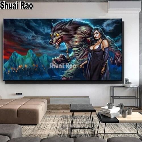 Fantasy Wolf Woman 5d diy diamond painting Werewolf & Ghost Queen embroidery full square/round diamonds Mosaic Puzzle Crystal