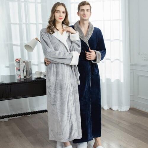 Fdfklak Couples Men And Women Flannel Robes Winter Thicken Night Dresses Loose Autumn Patchwork Fleece Long Robes Bathrobe