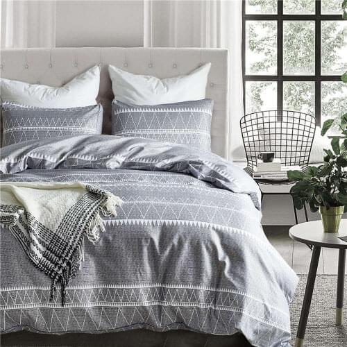 Nordic Gray Strips Bedding Sets Tree Leaves Duvet Cover Set King Double Reavtive Printed Quilt Cover Cotton Blend Bed Cover