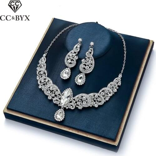 CC Jewelry Set Necklace and Drop Earrings Wedding Accessories Fine Jewellry Shine CZ Stone High Quality Statement Necklaces D021