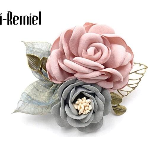 Korean Fashion Cloth Art Handmade Fabric Flowers Brooch Pin Ladies Lapel Pins Collar Shirt Leaves Brooches for Women Accessories