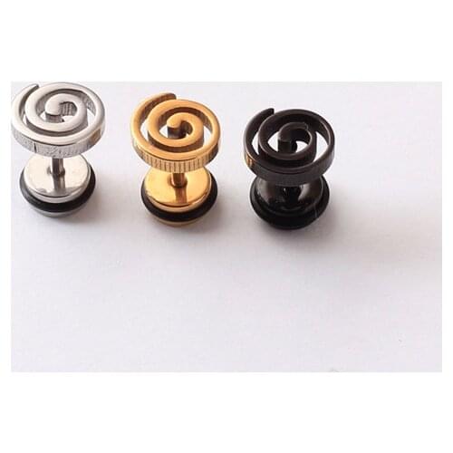 Summer Style 2 pieces ear plugs Tornado storm Shape Titanium Stainless Steel Black Steel Gold men/women pierced Stud Earrings