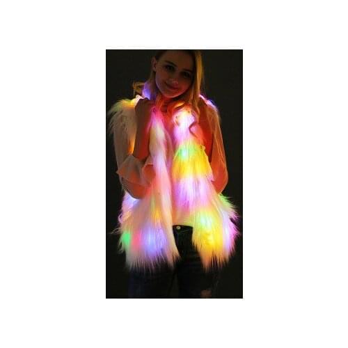 Top brand Nightclub LED Lights Dance Party Hooded Faux Fur Coat high quality