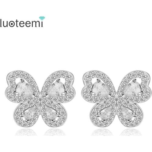 LUOTEEMI Brand New Butterly Stud Earrings Fashion Popular Luxury Clear CZ Elegant Earring for Women Jewelry Gift Full of Cubic
