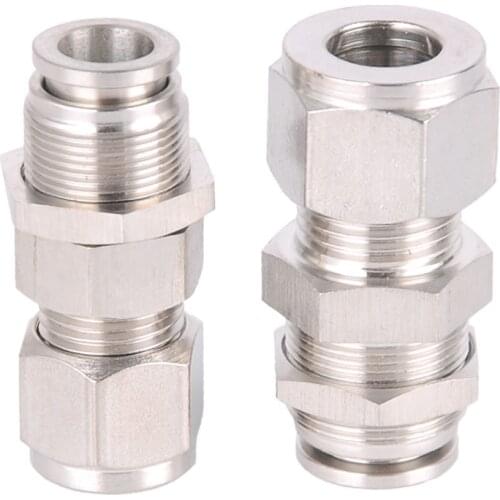 304 Stainless Steel Ferrule Straight Air Pneumatic Bulkhead Quick Connector 6mm 8mm 10mm 12mm 14mm 16mm