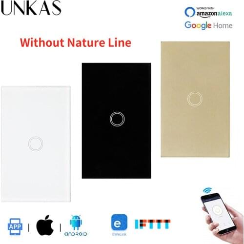 UNKAS 1 Gang 1 Way US Standard Wall Touch Switch Ewelink Control No Neutral Wire Required Smart Light Switch Single Fire Line