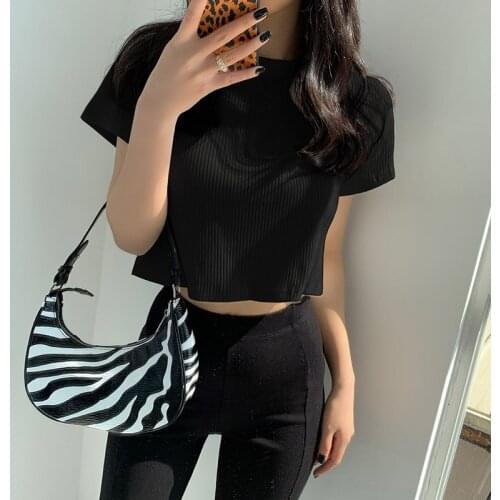 2021Summer Tight The New Rib-knitted Plain Sexy T-shirt Short Womens short sleeves