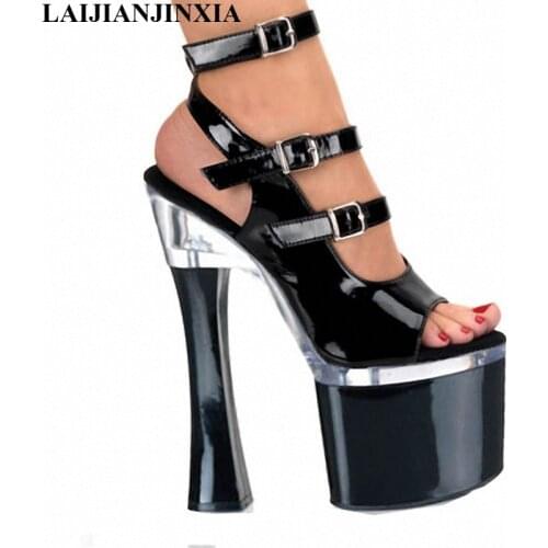 LAIJIANJINXIA 18CM Sexy Pole Dancing Shoes High Heels Sandals Platform Thick Sole Shoes Night Club 7inch Model Dance Shoes F-033