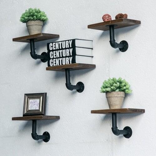 Industrial wrought iron wall shelf American decorative wall hanging word separator solid wood Shelf wall Bracket with panel