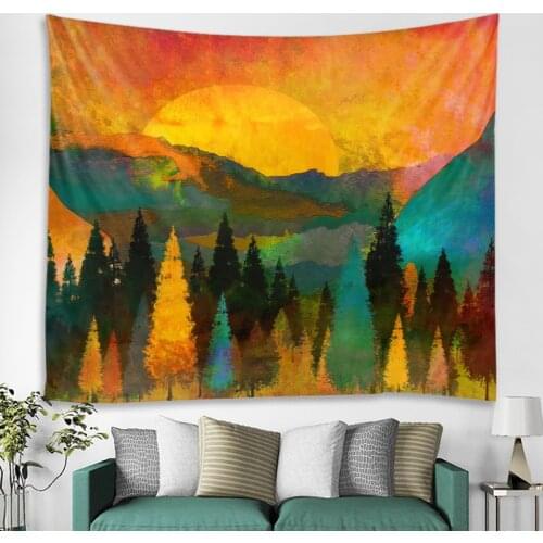 Psychedelic sunset forest tree mountain tapestry wall hanging bohemian landscape wall hanging decoration home decoration tapestr