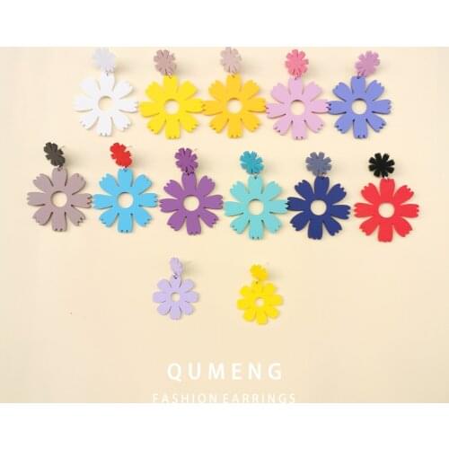 QUMENG Korea Hot Fashion Jewelry Acrylic Paint Romantic flower stud Earrings candy colors cute sweet Earrings for women gift