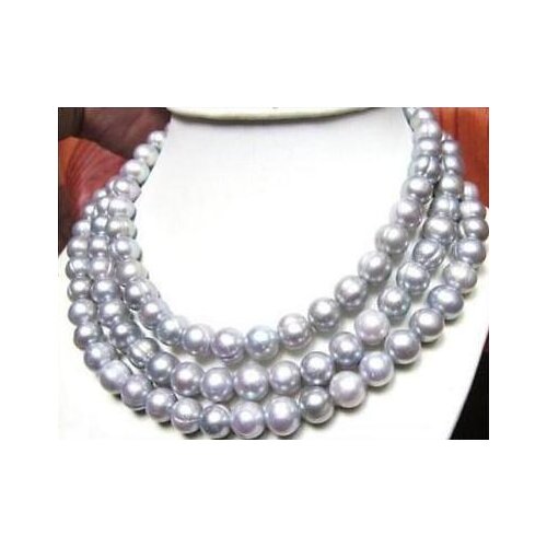 Selling Jewelry>>>50" New AAA 9-10mm genuine south sea gray natural pearl necklace 14kgold clasp
