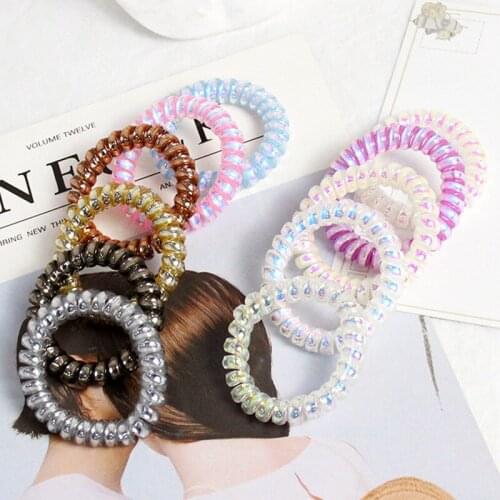 Telephone Line Hair Ring Korean Version Of Reflective Laser Girl Heart Seamless Headband Small Fresh And Simple Rubber Band