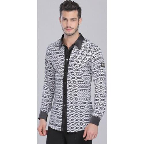 Standard Latin Dance Tops For MenS Ballroom Dancing Competition Jacket Male Long Sleeve Plaid Shirt Tango Dance Costume DWY1797