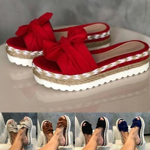 Slippers Women Summer Sandals Bowknot Slippers with Thick Soles Platform Female Beach Shoes A66