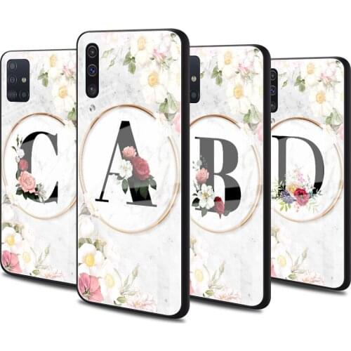 Luxury Glass Cover for Samsung Galaxy A51 A50 A71 A70 A21s A31 A10 A40 A41 A52 Tempered Phone Case White Marble Letter