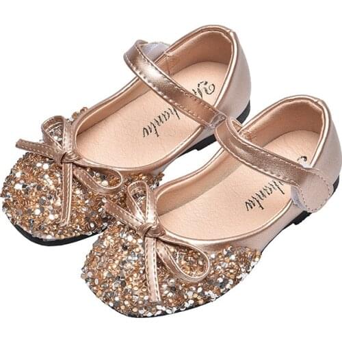 Baby Girls Shoes Leather Flats Princess Rhinestone Bling Dress Shoes For Party Wedding Stage Performance Children Toddlers Shoes