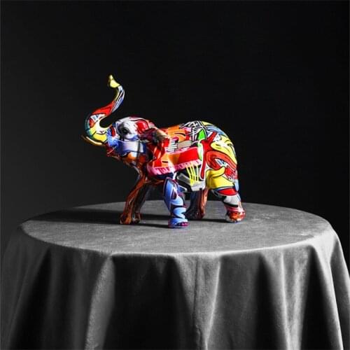 CREATIVE GRAFFITI ELEPHANT PUG ART SCULPTURE LUCKY DOG FIGURINE ANIMAL STATUE RESIN CRAFTS EUROPEAN HOME DECORATION R5071