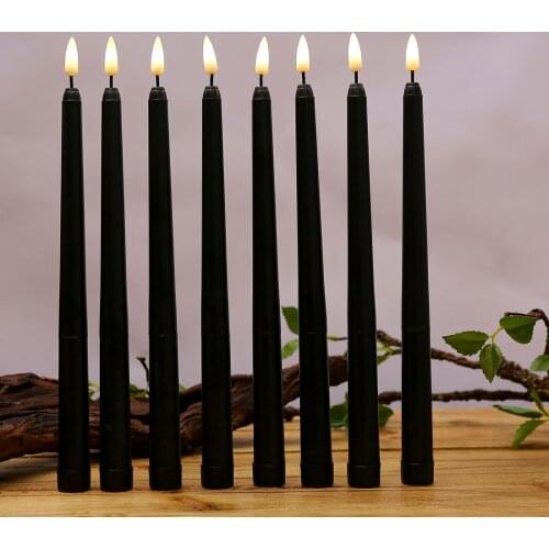 Pack of 12 Black White Body LED Taper Candles,Flameless Battery Electric Plastic Halloween Christmas Candle Light