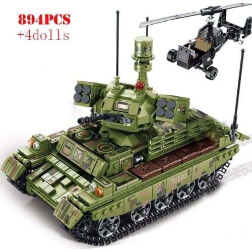 Military Tank Vehicle Building Blocks Main Battle Tank Weapon War WW2 Army Figure Soldier City Bricks Toys For Children Gifts