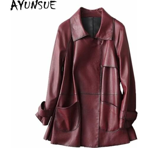AYUNSUE 2020 New Genuine Leather Jacket Women Spring Autumn Jackets Long 100% Real Sheepskin Coat Female Streetwear Slim 29054