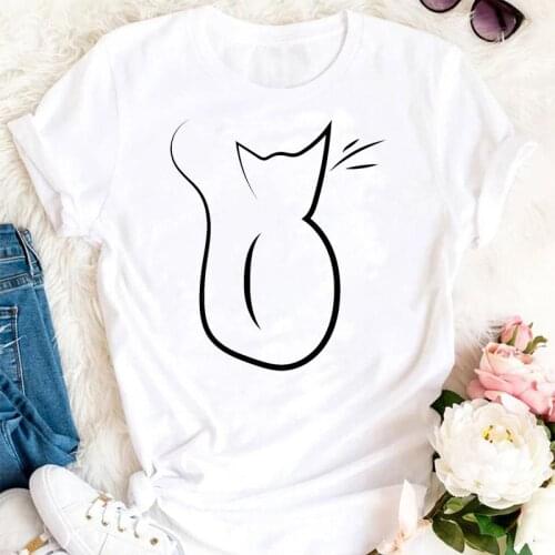 Women Summer Cat Animal Style 2021 Trend Ladies Cartoon Clothes Tshirts Fashion Graphic T Top Lady Print Female Tee T-Shirt