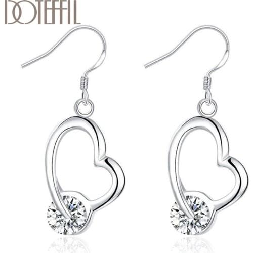 DOTEFFIL 925 Sterling Silver Heart-Shaped AAA Zircon Earrings Charm Women Jewelry Fashion Wedding Engagement Party Gift