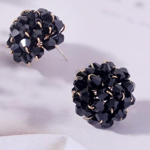 Shiny Beads Womens Earrings Fashion Brand Needle Crystal Flower Stud Earring For Women Statement Simple Style Party Gift