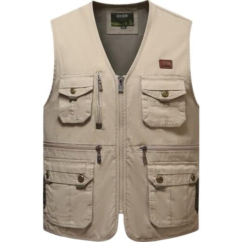 5XL Classic Summer Men Vest Cotton Button Multi Pocket Colors Sleeveless Jacket With Many Pockets Solid Travel Waistcoat