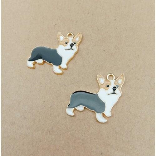10pcs 25x22mm Alloy Oil Drip Cute Pet Dog Corgi Pendant DIY Earrings Necklace Jewelry Key Chain Accessories New Fashion