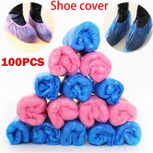 100PCS Shoe Covers Waterproof Disposable Shoes Boot Cover Plastic Overshoes Protector Solid Clear Elastic 2020