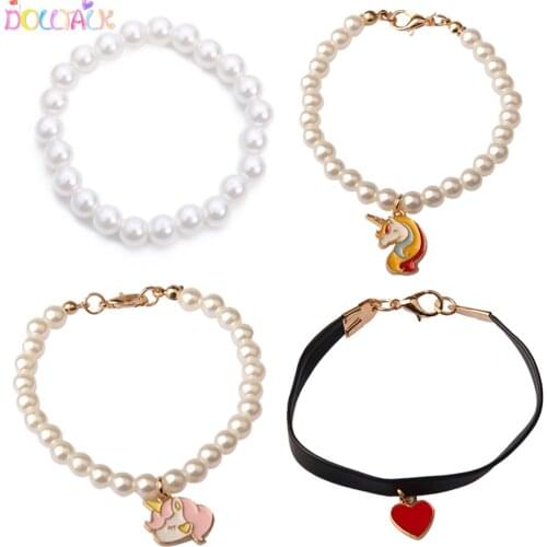 17,18 Inches American Doll Necklace Accessories Unicorn Man-made Pearl Necklace Collar For 43cm New Baby Russia DIY BJD Dolls