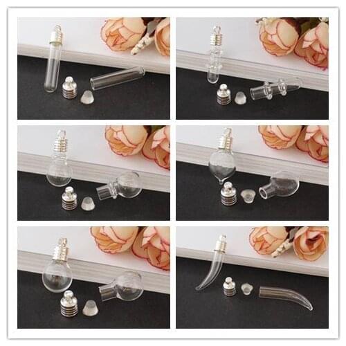2pcs 6mm Silver glue cap mix glass Vial Pendant locket charms mini wishing glass bottles jars name on rice art jewelry gifts
