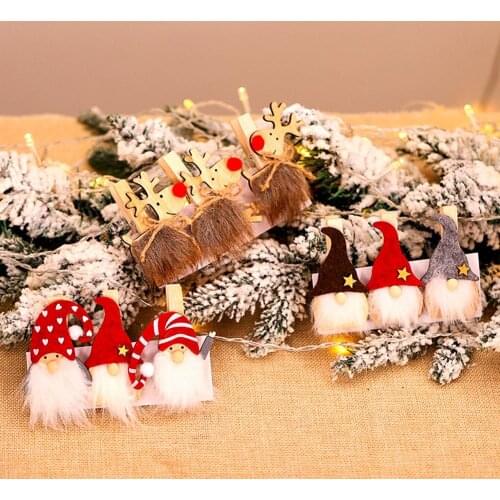 3Pcs Wooden Santa Gnome Deer Christmas Tree Photos Note Card Clips Party Decor