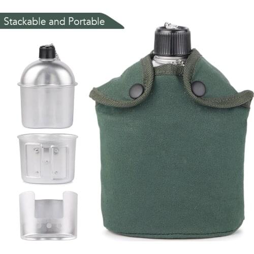 3pcs Canteen Wood Stove Cookware Set Aluminum Military Canteen Cup Wood Stove Set with Cover Bag for Camping Hiking Backpacking
