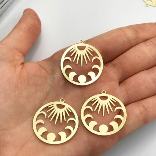 6 pcs Raw Brass Sun and Moon Charm, Sun Pendant, Moon Pendant, Laser Cut Brass Jewelry Supplies, Circle Sun Necklace