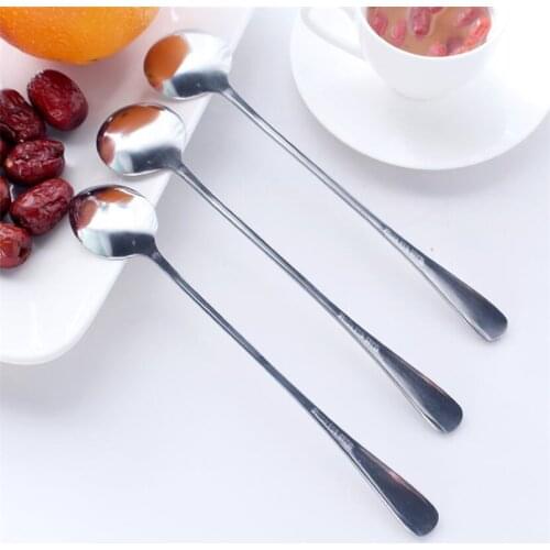 6PCS Tea Spoons Long Handle Ice Cream Dessert Sundae Spoons Kitchen Hot Cutlery Drinking Tableware Stainless Steel Coffee Spoons