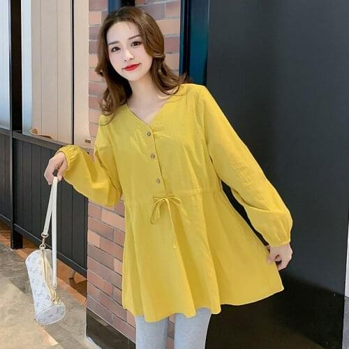 9619# Maternity Clothes Spring Autumn Long Sleeves V Neck Plain Color Loose Stylish Tops Pregnant Women Pregnancy Clothes